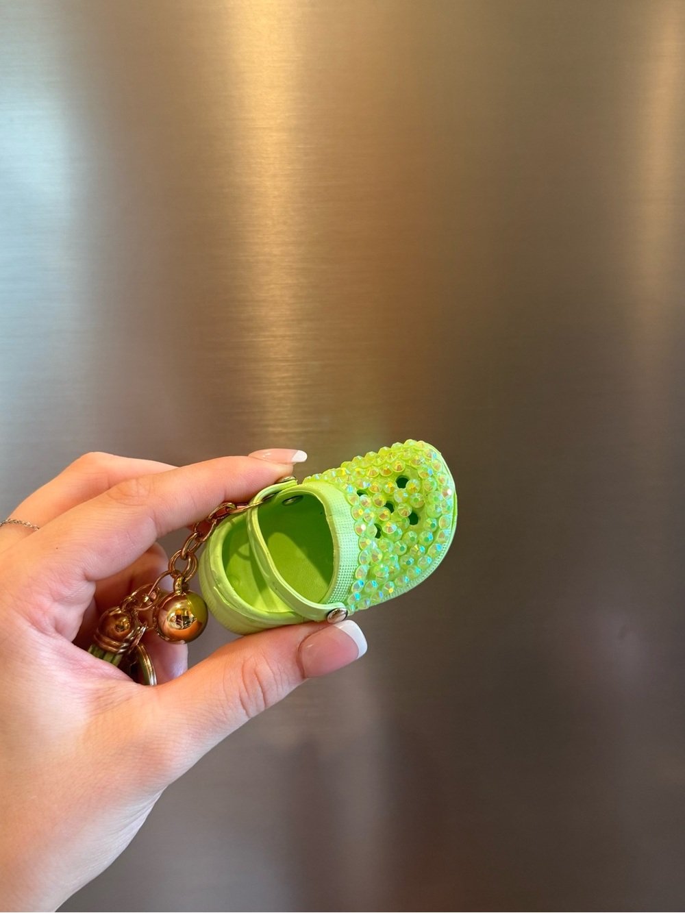 Lime Green Rhinestoned croc keychain